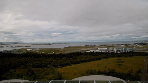 View towards Skerjafjörður and Reykjavík Airport from the top of Perlan.